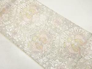 アンティーク　服部織物製　亀甲に向かい鳳凰・華紋織り出し袋帯（材料）